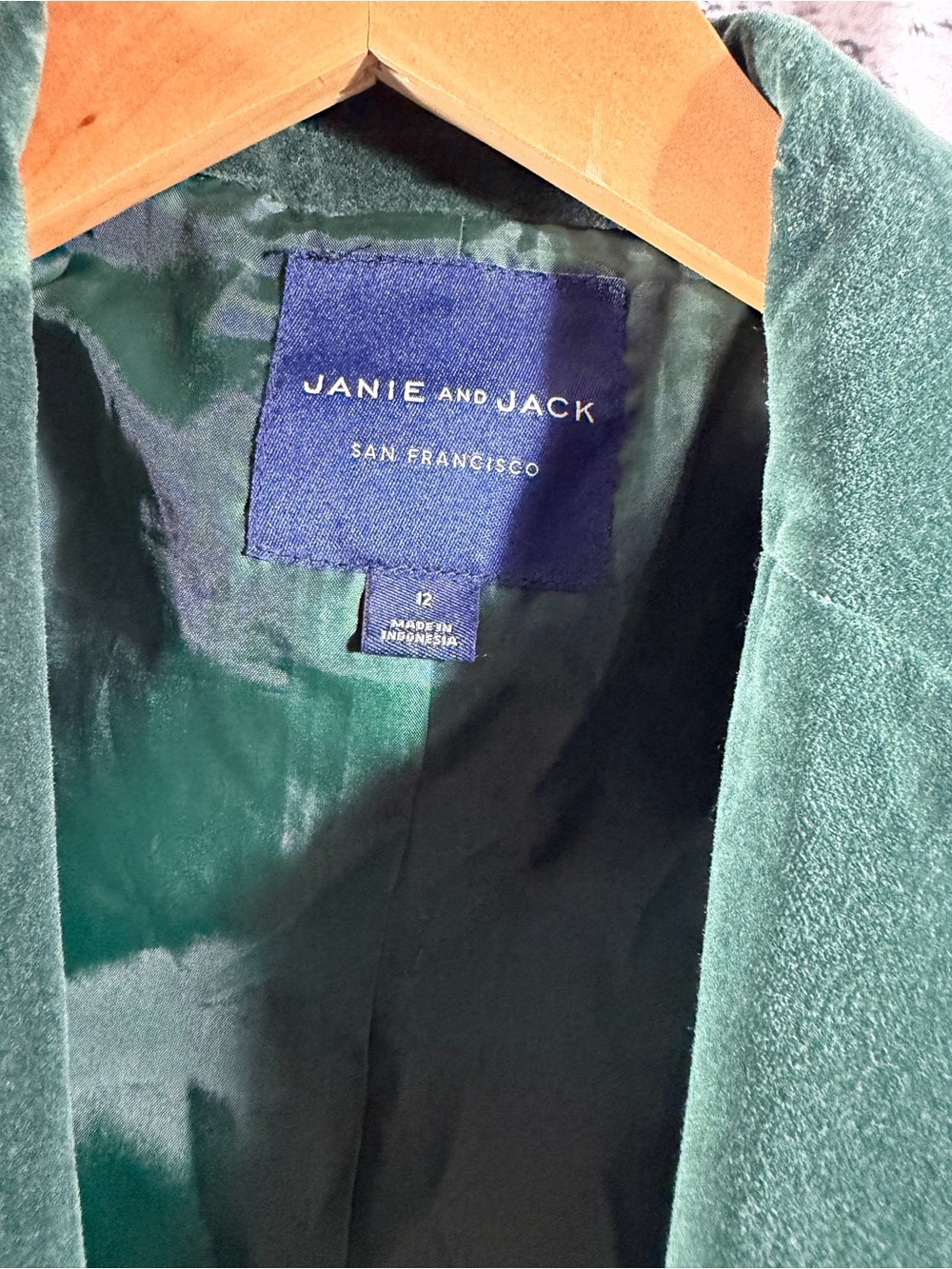 Janie and Jack Forest Green Velvet Blazer - Picture 6 of 8